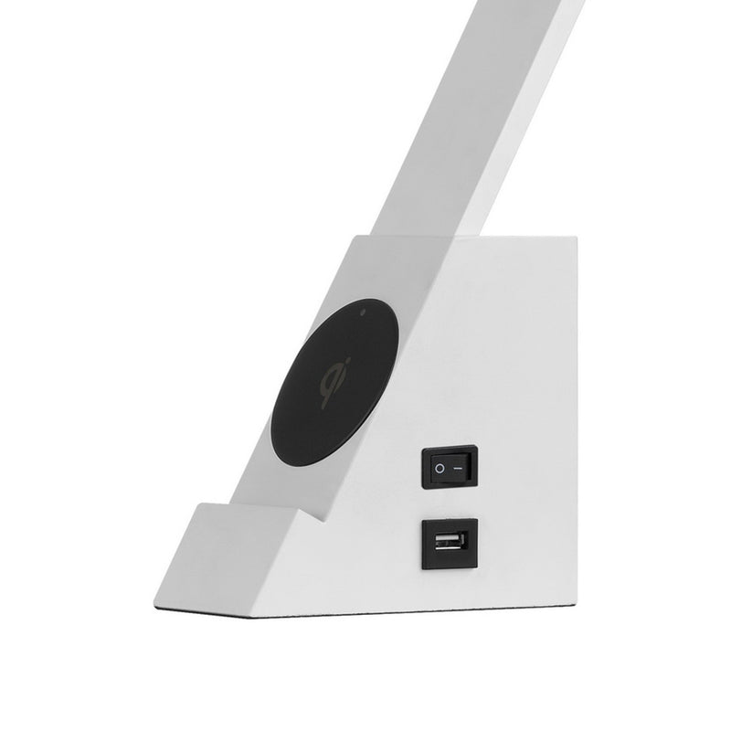 18 Inch Desk Lamp, 2 USB ports, Wireless Charging Pad, White- Saltoro Sherpi
