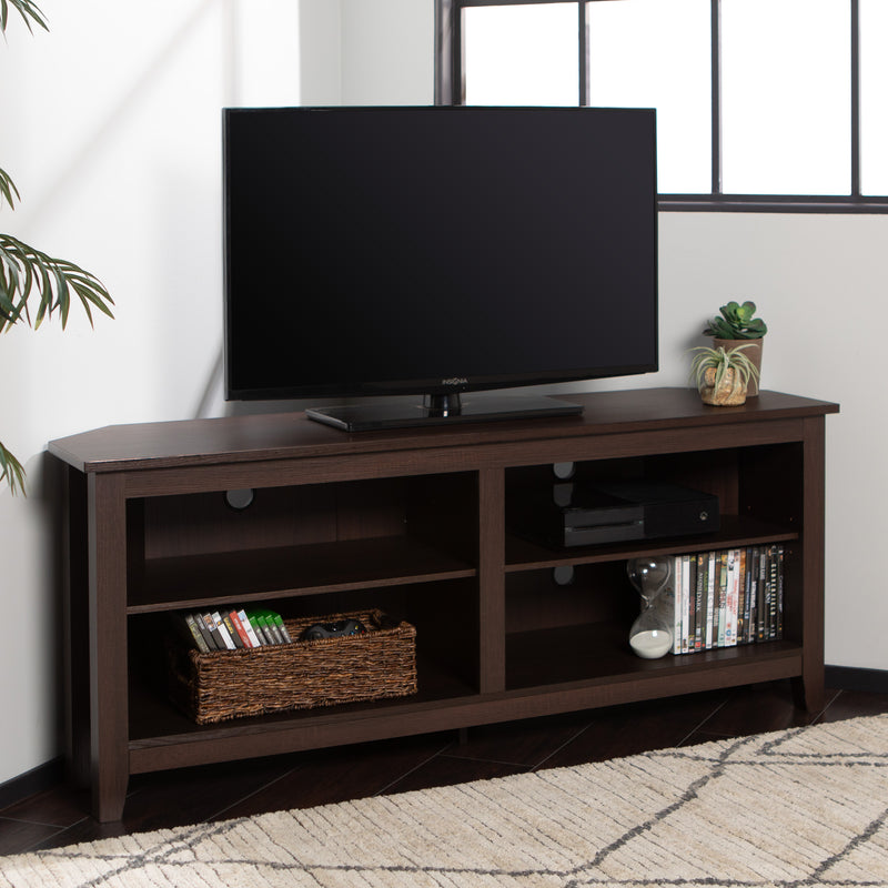 Wood Corner TV Console with Adjustable Shelves, 58"