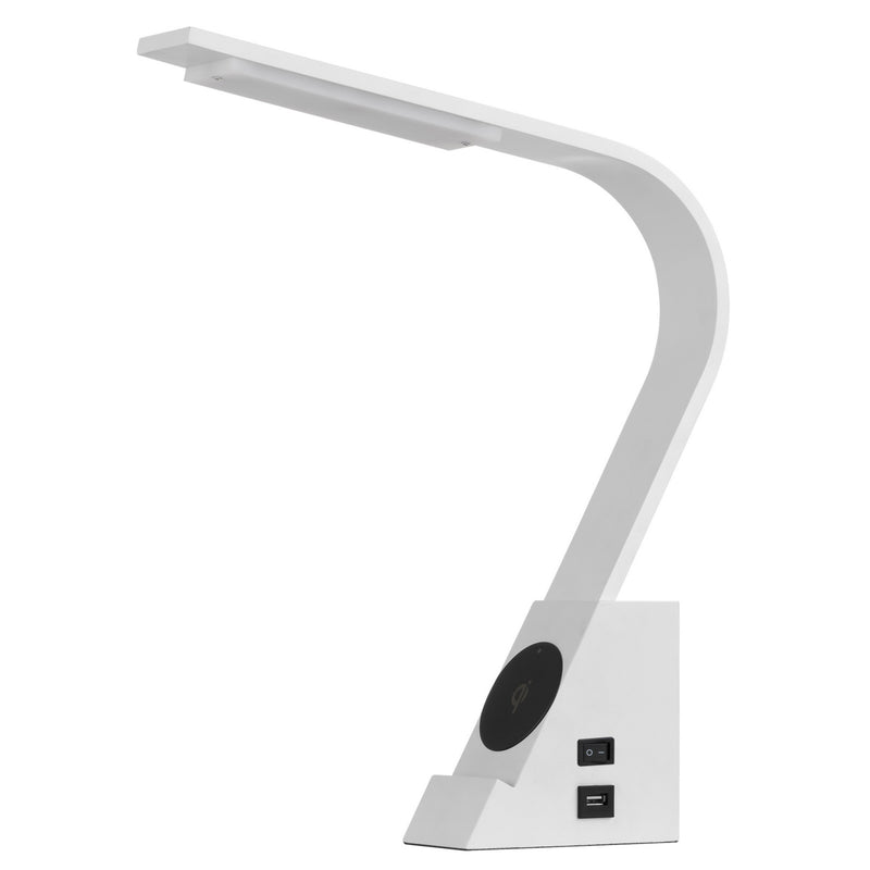 18 Inch Desk Lamp, 2 USB ports, Wireless Charging Pad, White- Saltoro Sherpi