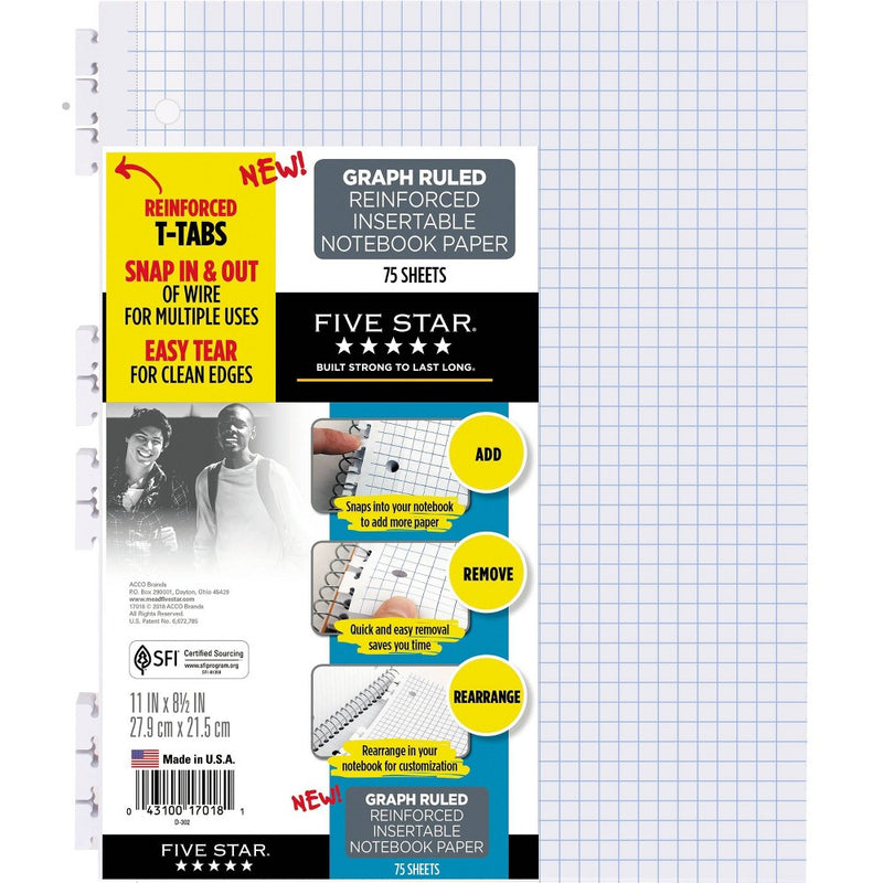 Reinforced Insertable Graph Paper College Ruled, 75 Sheets