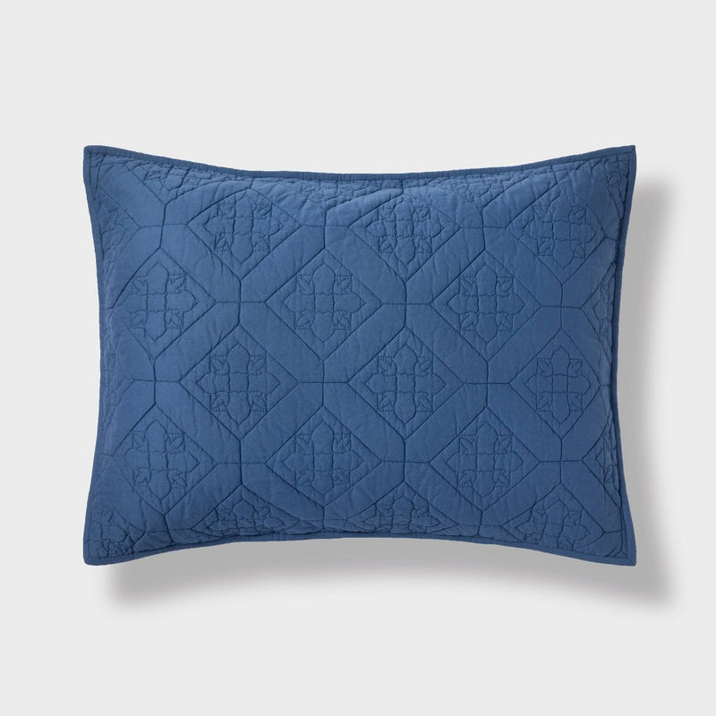 Navy Blue Embroidered Cotton Quilt Sham - Standard