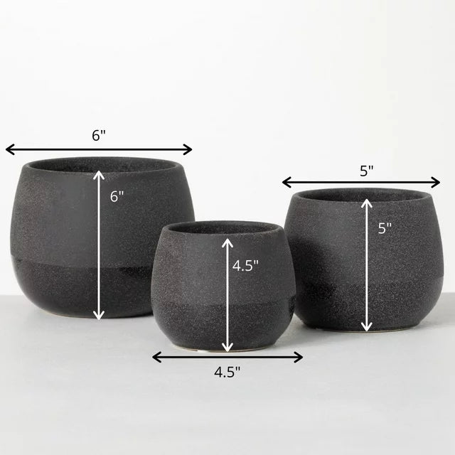 Sullivans Speckled Black Two-Toned Ceramic Planters Set of 3, 6"H, 5"H & 4.5"H Black