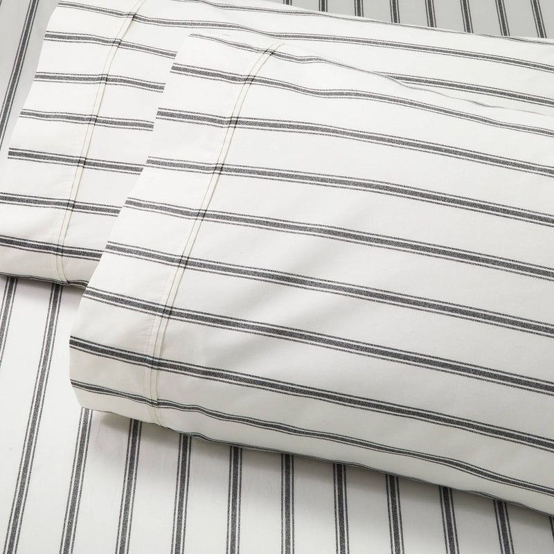Cotton Percale Stripe Pillowcase Set, Railroad Gray, 2/Pack