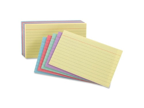 Ruled Index Cards 5" x 8" Blue/Violet/Canary/Green/Cherry, 100/Pack