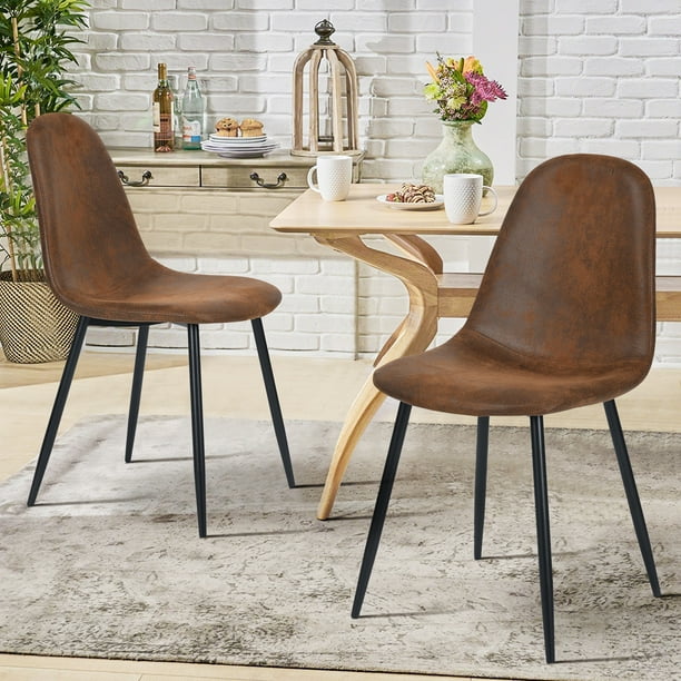 Homy Casa Dining Chair Set of 4, Suede Upholstered, Mid Century Modern, Brown