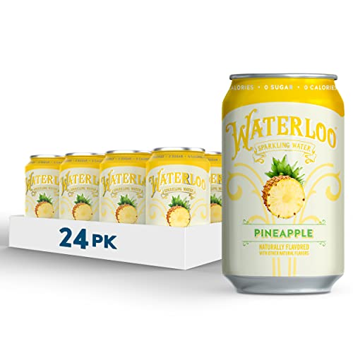 Waterloo Sparkling Water, Pineapple Naturally Flavored, Pack of 24, 12 Fl Oz Cans. Best By: 7/29/23