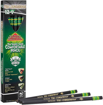 Ticonderoga Tri-Conderoga Triangular Pencils, Black, 12-Pack