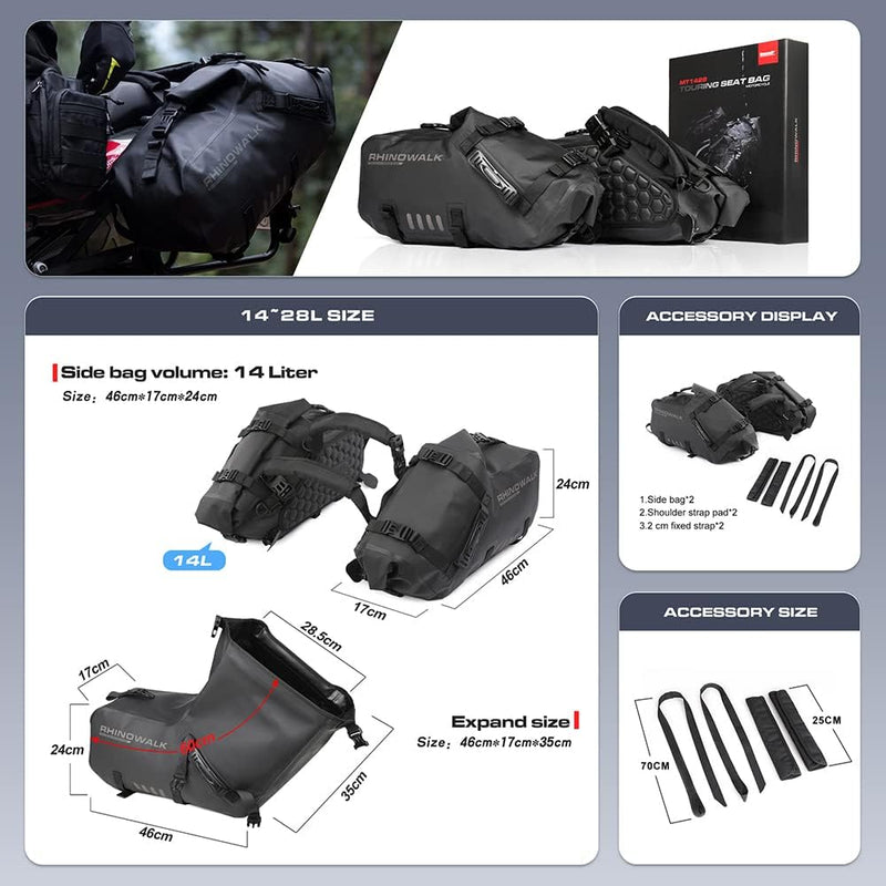 Motorcycle Waterproof Saddle Bags 28L(14L*2)
