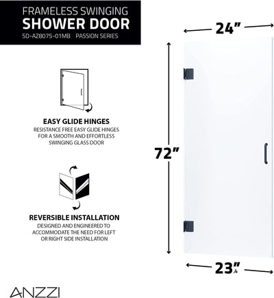 72 x 24 inch Frameless Frosted Shower Door