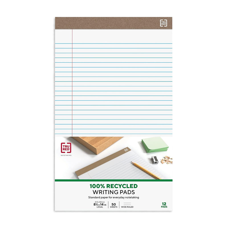 TRU RED 100% Recycled Writing Pads, 8 1/2 X 14-Inch, 12/Pk
