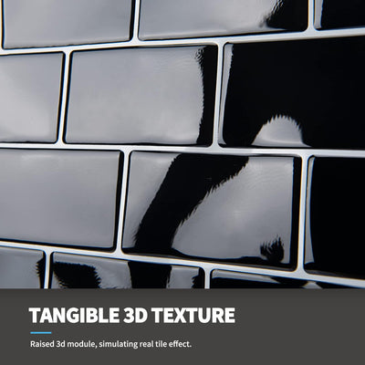 Art3d 12" x 12" Peel and Stick Backsplash Tiles for Kitchen, Shiny Black