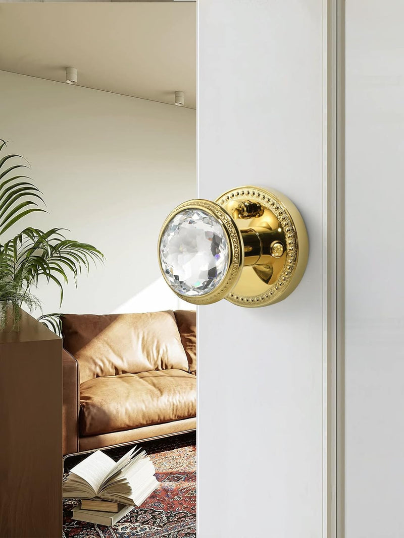 Crystal Door Knobs with Lock, Gold