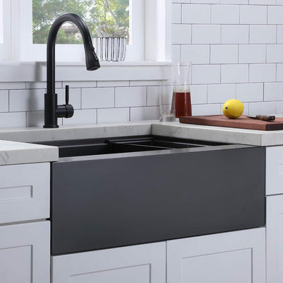 33 Inch Black Farmhouse Sink with Accessories