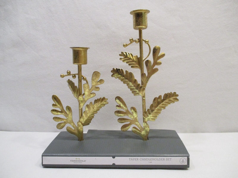 Threshold Brass Taper Candle Holder Nature Plants - 2 pk