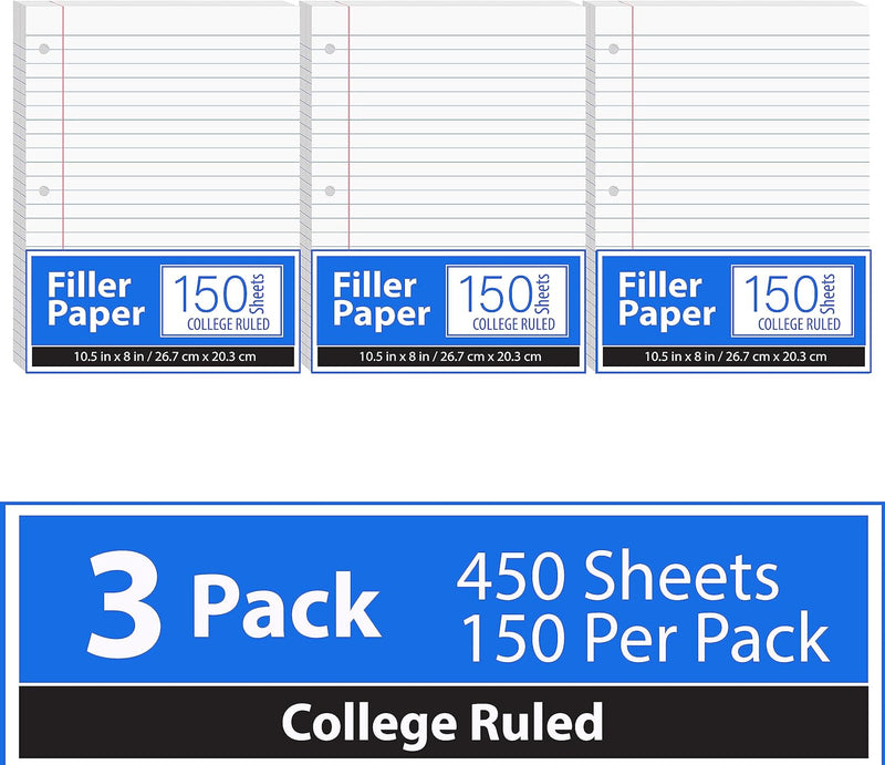 Notebook Paper, College Ruled Paper, 10.5” x 8”, 3 Pack