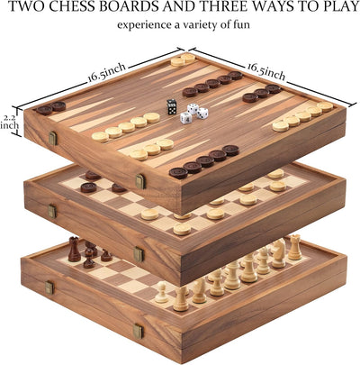 A&A 16 inch Deluxe 3 in 1, Chess/ Checker/ Backgammon