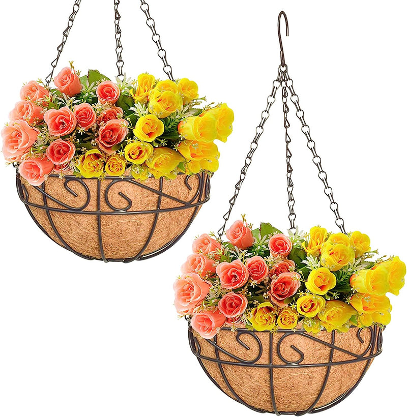 Metal Hanging Planter Basket with Coco Coir Liner, 2/Pack