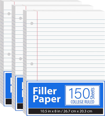 Notebook Paper, College Ruled Paper, 10.5” x 8”, 3 Pack