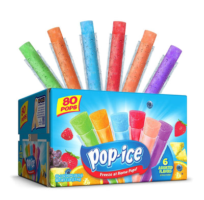 Pop Ice Popsicle Variety Pack of 1 Oz Freezer Bars, Assorted Flavors, 80 Count