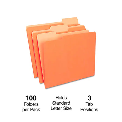 Staples File Folders, 1/3-Cut Tab, Letter Size, Orange, 100/Box