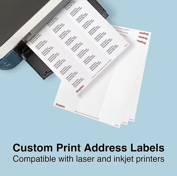 Staples Laser/Inkjet Address Labels, 1" x 2 5/8"