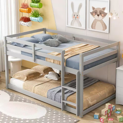 Grey Twin over Twin Size Floor Bunk Bed
