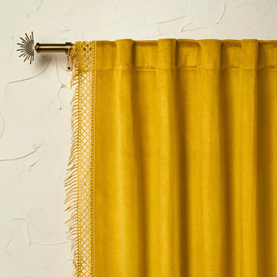 ight Filtering Velvet Macrame Trim Window Curtain Panel - 54" x 84"
