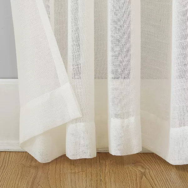 95"x52" Slub Textured Linen Blend Grommet Top Curtain Ivory