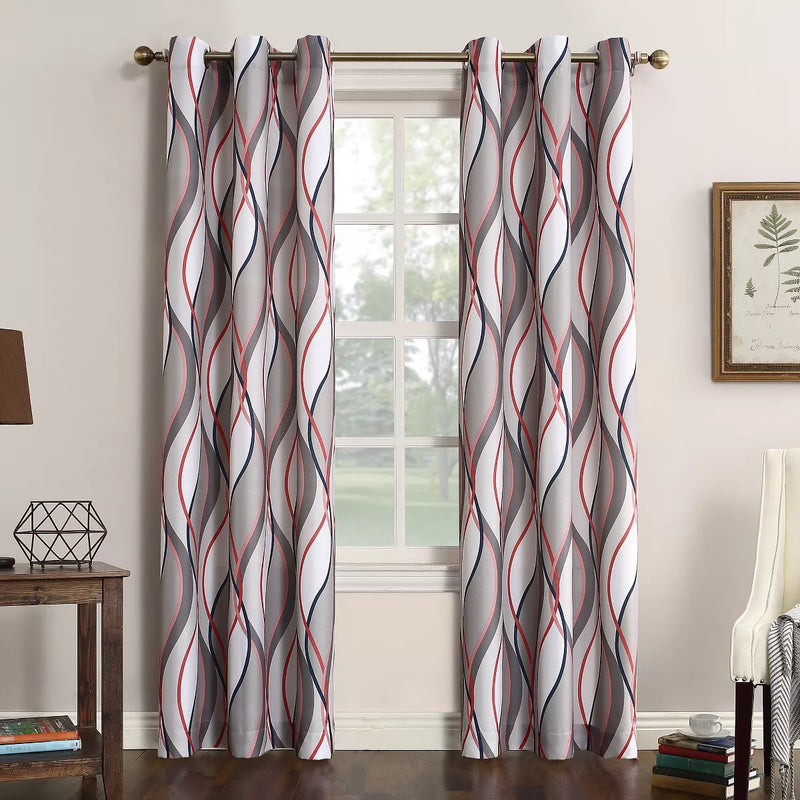 84"x48" Intersect Wave Print Casual Textured Grommet Curtain Panel Nickel