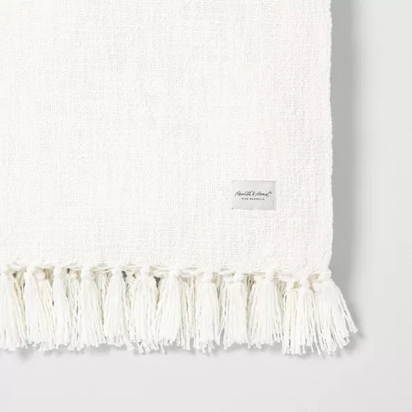 Knotted Fringe Throw Blanket White - Hearth & Hand™ with Magnolia