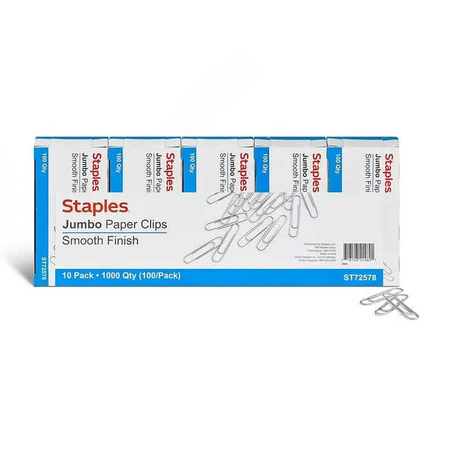 Staples Smooth Paper Clips Jumbo Silver