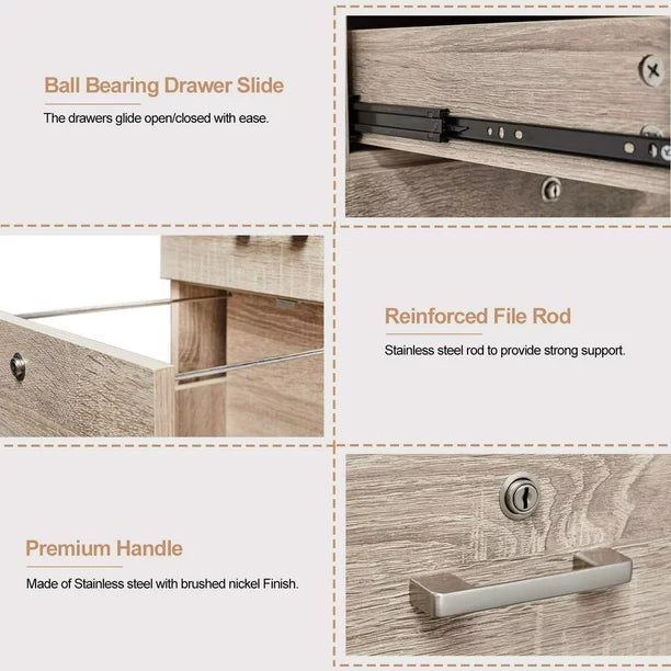 Rolling Wood File Cabinet with Lock