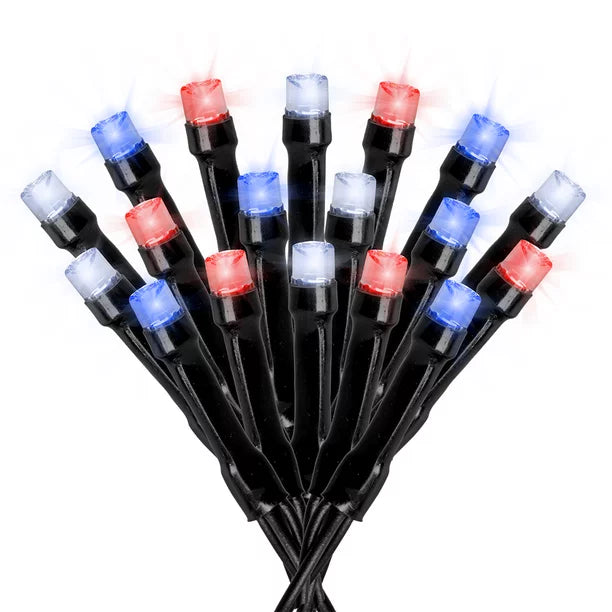 125 Solar Powered LED String Lights, 68 Feet - Red, White & Blue