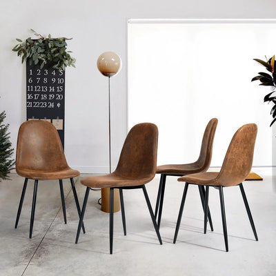 Homy Casa Dining Chair Set of 4, Suede Upholstered, Mid Century Modern, Brown