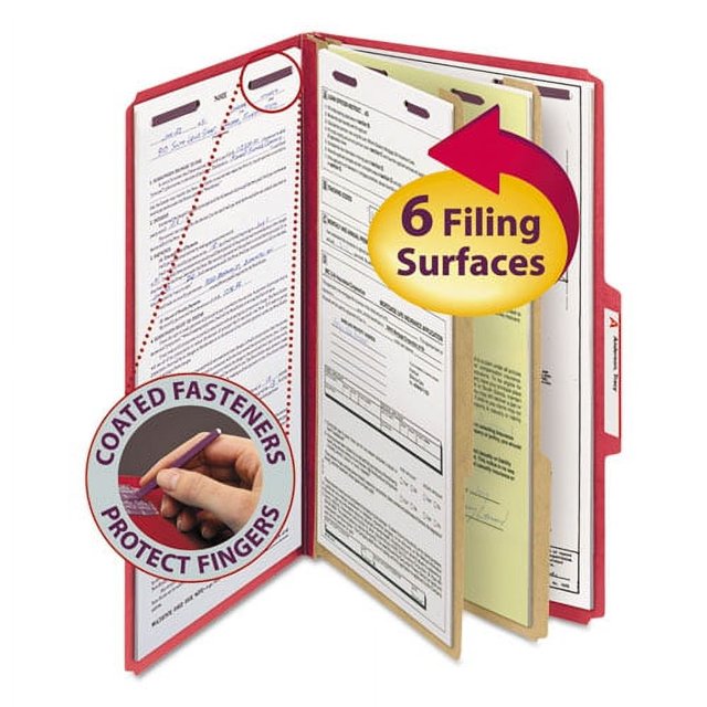 Smead Colored Pressboard Classification Legal Folders, Red