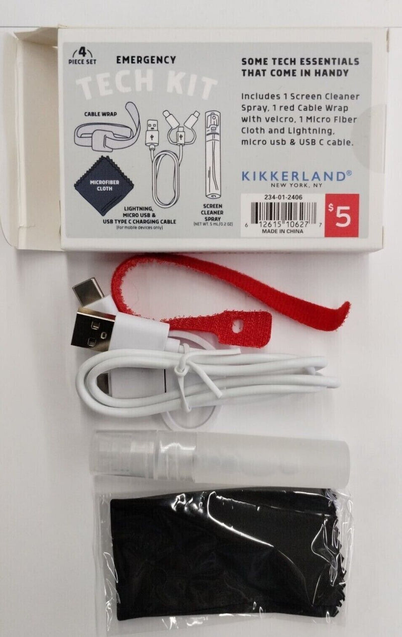 Emergency Tech Kit, Micro USB & C Charging Cable, 4pc