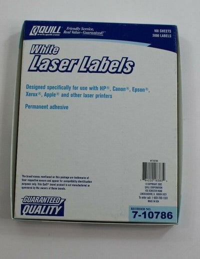 Quill 1" x 2 5/8" Premium Laser Labels, 3000 Labels