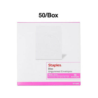 Staples Open End CD/DVD Envelopes, 50/Box