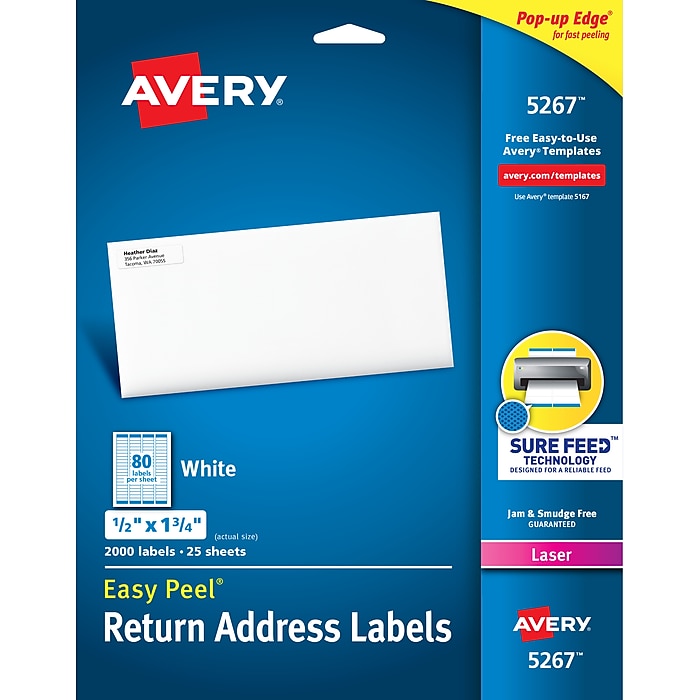 Avery Easy Peel Laser Return Address Labels, 1/2" x 1-3/4"